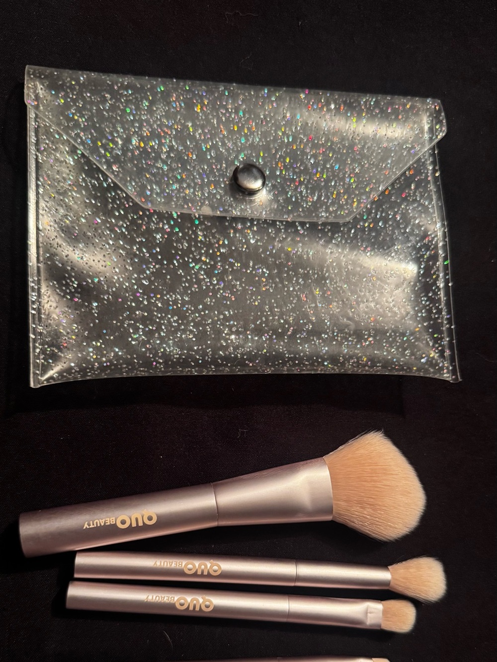 Pink Metallic Makeup Brush Set with Glitter Pouch
